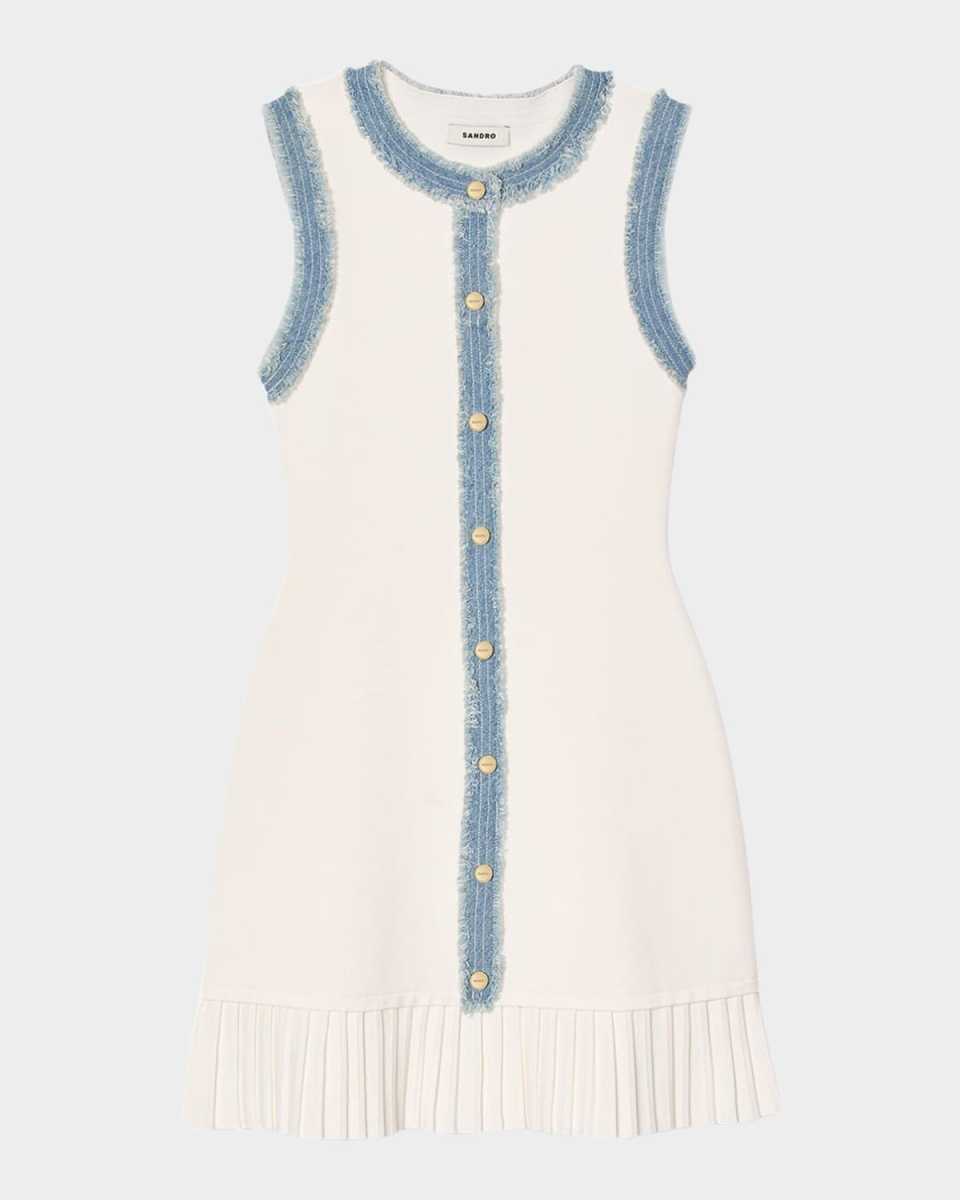 Acapulco Knit Denim-Trim Mini Dress